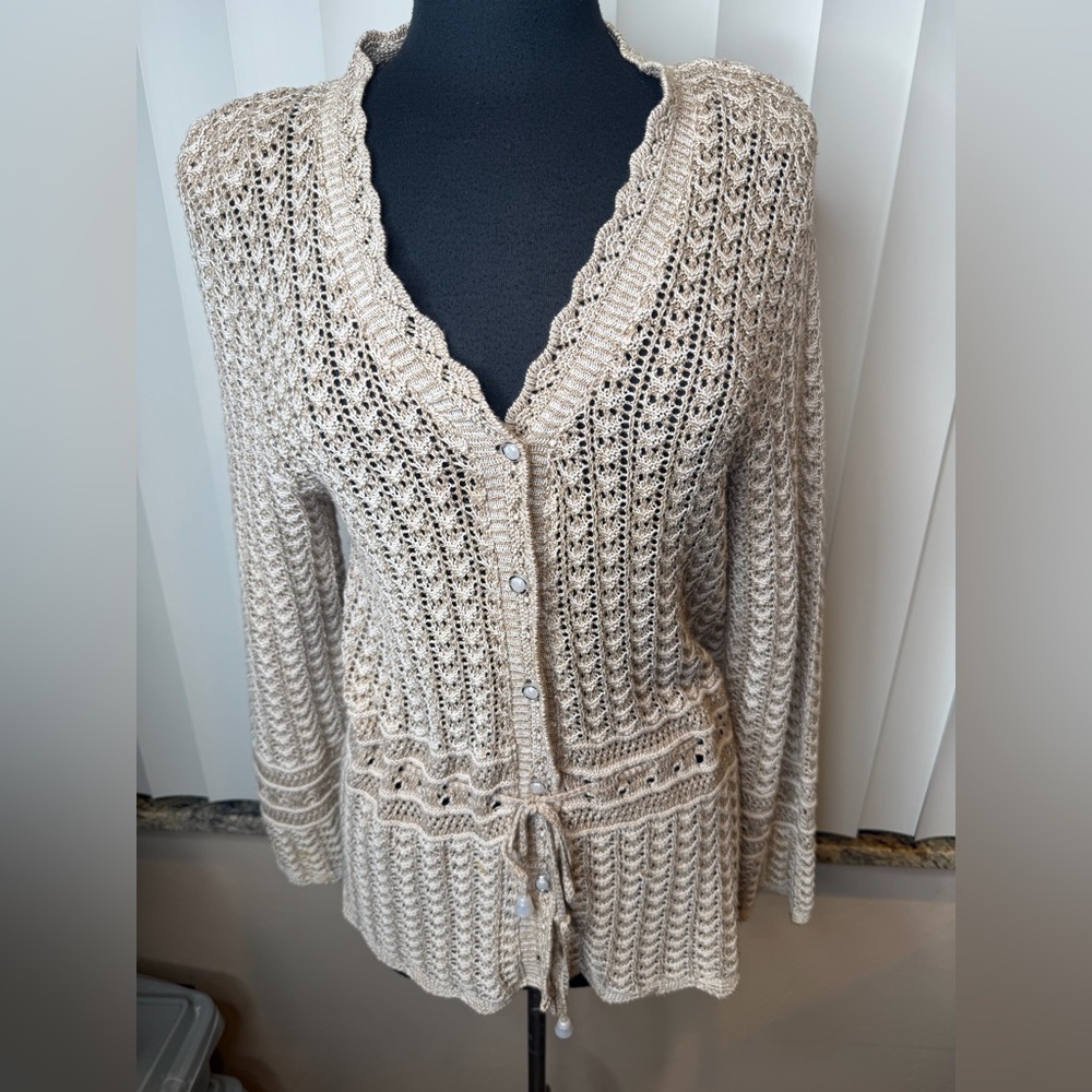 Source Unknown Beige Crochet Knit Cardigan Sweater
